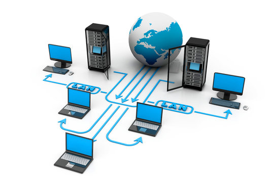 Illustration d'un réseau local (LAN) relié à Internet et à des serveurs