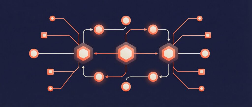 Schéma d'une architecture de réseau informatique reliant plusieurs équipements